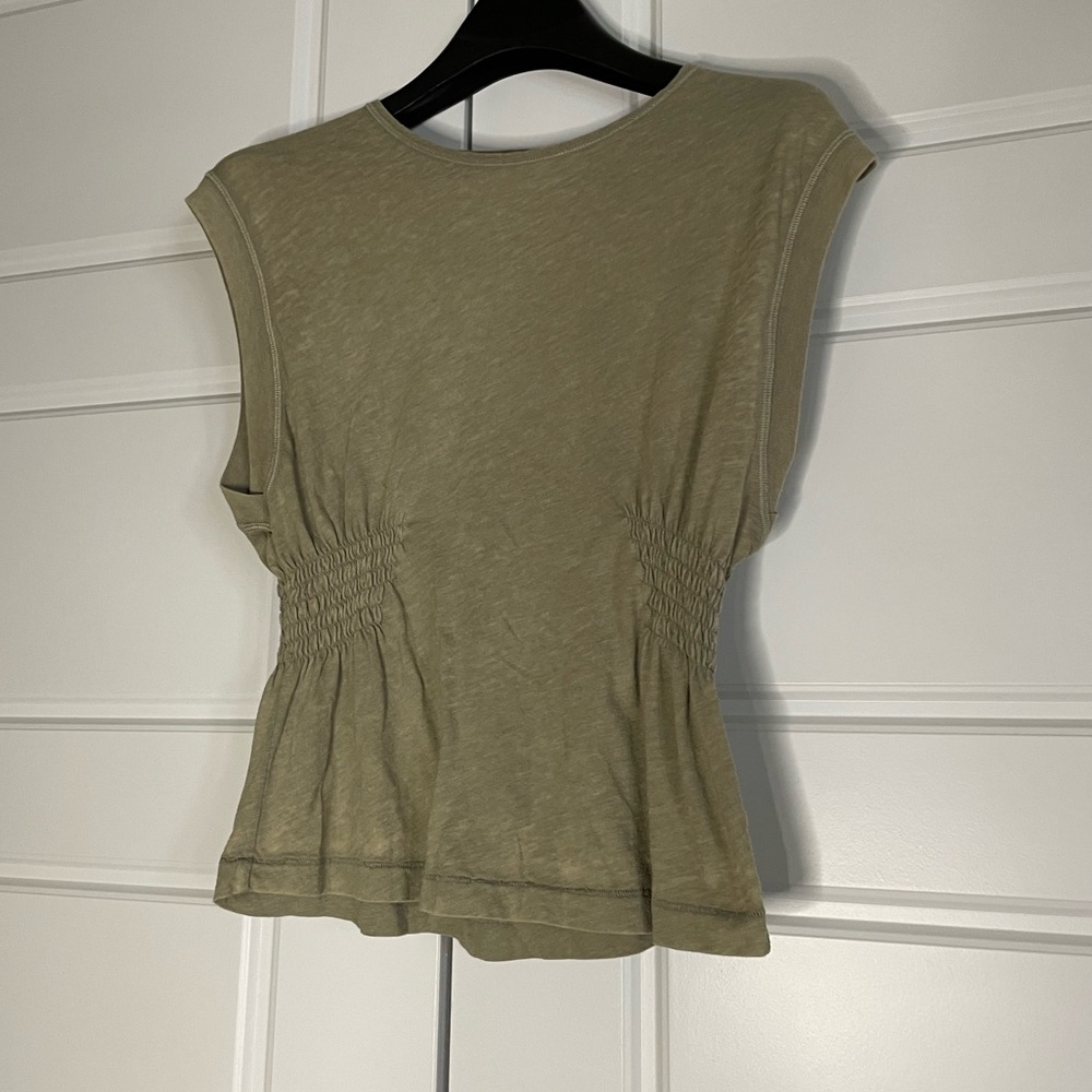 We The Free Womens Tank Scrunch Green Scoop Neck Boho Classic Slimming